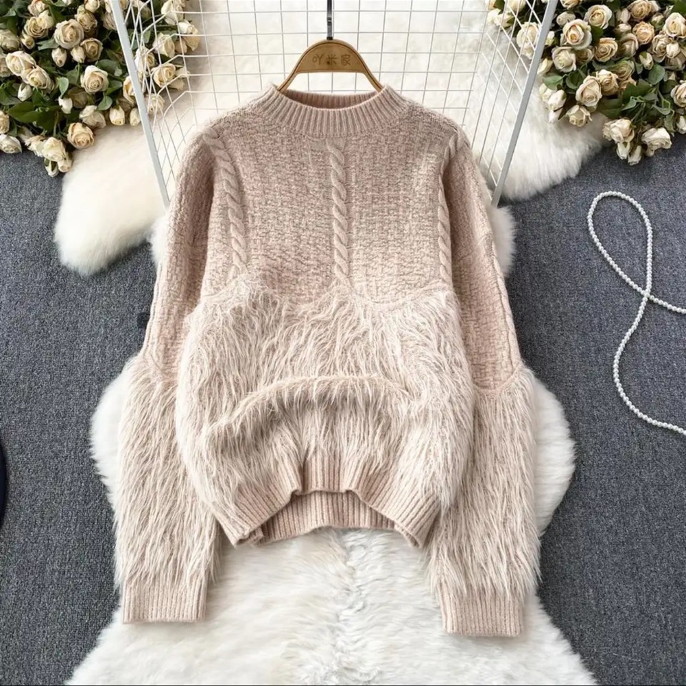 #175 Mink Cashmere Knitted Fur Stitching Twists Pullovers Winter Soft Sweaters